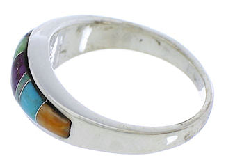 Southwest Multicolor Inlay Silver Ring Size 6-1/2 EX51032
